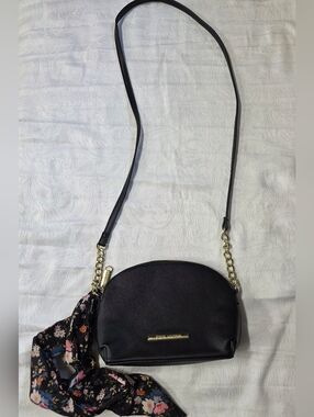 Steve Madden Black Crossbody with Floral Scarf Accent